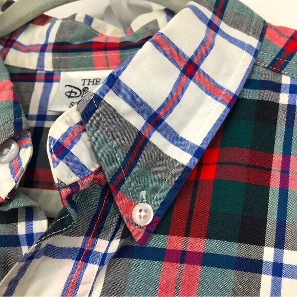 The Disney Store Mickey Mouse Red Green Cotton Plaid Button Down Retro Shirt - Picture 8 of 12